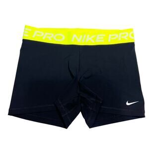 Nike Pro Shorts Women Large Black Neon Green Spandex Dri-Fit Compression Used